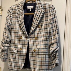 10 Crosby Derek Lam Plaid Blazer with Gold Buttons